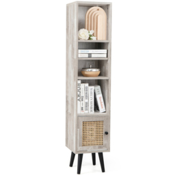 Costway Single Door 4 Shelf Grey Slim Wooden Cabinet - Size: 139 x 37 x 11cm - Wilko - thumbnail 4
