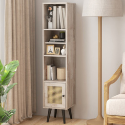 Costway Single Door 4 Shelf Grey Slim Wooden Cabinet - Size: 139 x 37 x 11cm - Wilko