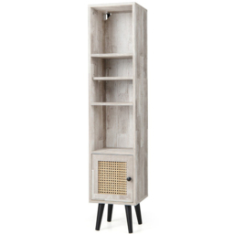 Costway Single Door 4 Shelf Grey Slim Wooden Cabinet - Size: 139 x 37 x 11cm - Wilko - thumbnail 3