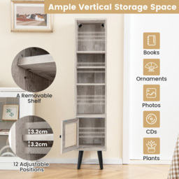Costway Single Door 4 Shelf Grey Slim Wooden Cabinet - Size: 139 x 37 x 11cm - Wilko - thumbnail 6