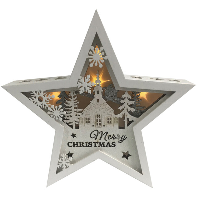 White And Silver Star Scene - Size: 27 x 27 x 6cm - Multi - Wilko - image 1