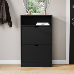 Vida Designs 2 Drawer Single Shelf Black Shoe Cabinet - Size: 97 x 60 x 24cm - Wilko - thumbnail 4