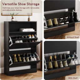 Vida Designs 2 Drawer Single Shelf Black Shoe Cabinet - Size: 97 x 60 x 24cm - Wilko - thumbnail 7