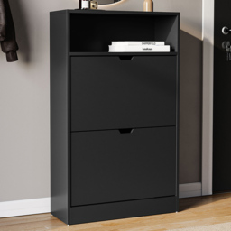 Vida Designs 2 Drawer Single Shelf Black Shoe Cabinet - Size: 97 x 60 x 24cm - Wilko