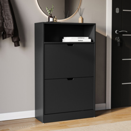 Vida Designs 2 Drawer Single Shelf Black Shoe Cabinet - Size: 97 x 60 x 24cm - Wilko - thumbnail 6