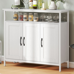 Portland 3 Door Single Shelf White Industrial Kitchen Sideboard - Size: 88 x 35 x 100cm - Wilko - thumbnail 1