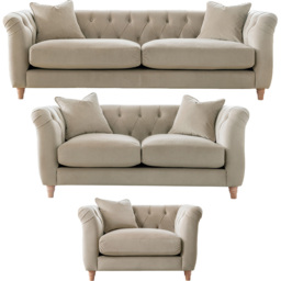 Elsie Chesterfield 6 Seater Putty Plush Velvet Sofa Suite - Grey - Wilko - thumbnail 3