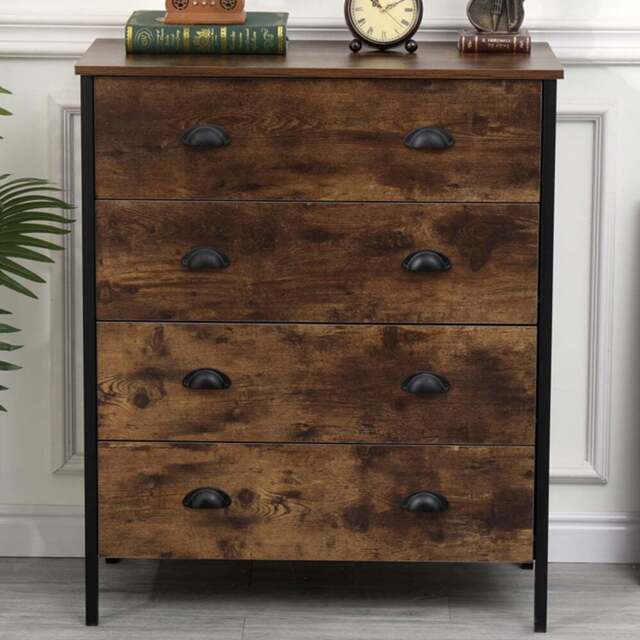 FurnitureHMD 4 Drawer Brown and Black Industrial Wooden Chest of Drawers - Wilko - image 1