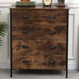 FurnitureHMD 4 Drawer Brown and Black Industrial Wooden Chest of Drawers - Wilko