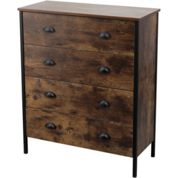 FurnitureHMD 4 Drawer Brown and Black Industrial Wooden Chest of Drawers - Wilko - thumbnail 3