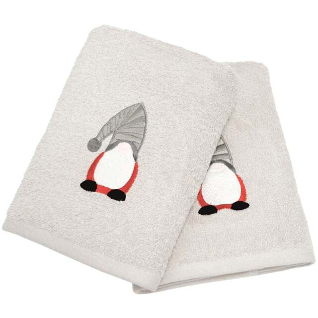 Allure Bath Fashions Gonk Christmas Cotton Hand Towels 2 Pack - Size: 50 x 90cm - Grey - Wilko - image 1