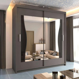 Sliding Wardrobes 4U Batumi 2 Door Grey Wide Curved Mirrored Wardrobe 203cm - Wilko - thumbnail 5