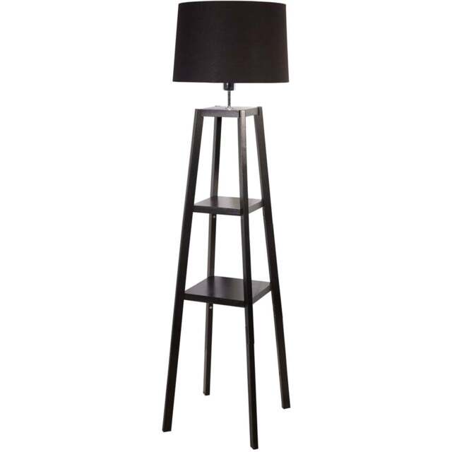 Lighting Collection Harvey 2 Shelf Black Fabric Drum Shade Wood Shelf Floor Lamp - Size: 34 x 45 x 46.5cm - Wilko - image 1