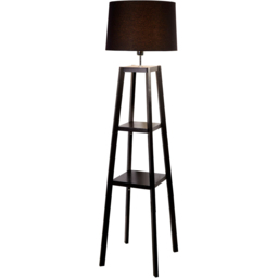 Lighting Collection Harvey 2 Shelf Black Fabric Drum Shade Wood Shelf Floor Lamp - Size: 34 x 45 x 46.5cm - Wilko - thumbnail 4