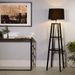 Lighting Collection Harvey 2 Shelf Black Fabric Drum Shade Wood Shelf Floor Lamp - Size: 34 x 45 x 46.5cm - Wilko - thumbnail 3