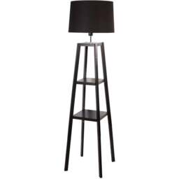 Lighting Collection Harvey 2 Shelf Black Fabric Drum Shade Wood Shelf Floor Lamp - Size: 34 x 45 x 46.5cm - Wilko - thumbnail 1