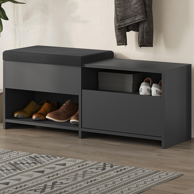 Decortie Filux Single Door 2 Shelf Anthracite Sliding Seat Shoe Cabinet - Size: 51 x 120.3 x 40.5cm - Grey - Wilko - image 1