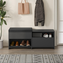 Decortie Filux Single Door 2 Shelf Anthracite Sliding Seat Shoe Cabinet - Size: 51 x 120.3 x 40.5cm - Grey - Wilko - thumbnail 5