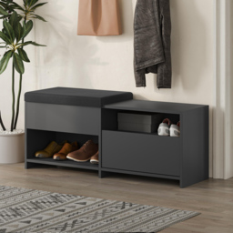 Decortie Filux Single Door 2 Shelf Anthracite Sliding Seat Shoe Cabinet - Size: 51 x 120.3 x 40.5cm - Grey - Wilko - thumbnail 6