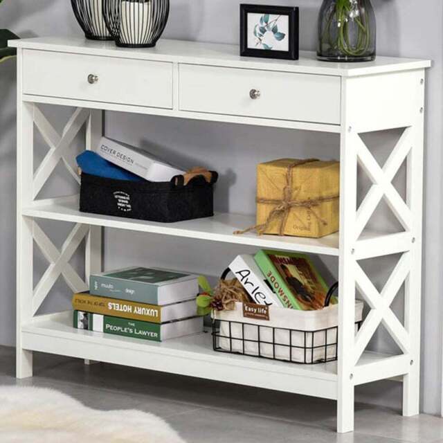 Portland 2 Drawer 2 Shelves White Console Table - Size: 100 x 31 x 80cm - Wilko - image 1