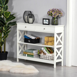 Portland 2 Drawer 2 Shelves White Console Table - Size: 100 x 31 x 80cm - Wilko - thumbnail 4