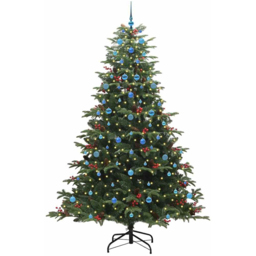 vidaXL Pre-Lit Warm White LED and Blue Baubles Green Artificial Christmas Tree with Stand 7.8ft - Wilko - thumbnail 1