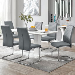 Furniturebox Molini Fortana 6 Seater Dining Set White Gloss Elephant Grey and Chrome - Wilko - thumbnail 1