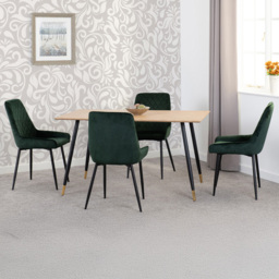 Seconique Hamilton Avery Oak Effect Velvet 4 Seater Dining Table Set Emerald Green - Multi - Wilko - thumbnail 1