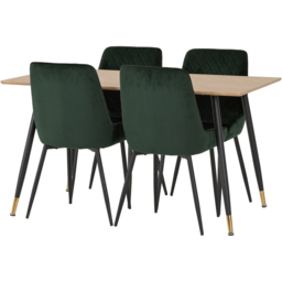 Seconique Hamilton Avery Oak Effect Velvet 4 Seater Dining Table Set Emerald Green - Multi - Wilko - thumbnail 4