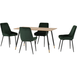Seconique Hamilton Avery Oak Effect Velvet 4 Seater Dining Table Set Emerald Green - Multi - Wilko - thumbnail 3