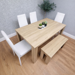 Portland 6 Seater Dining Bench Set Oak Effect and White - Beige - Wilko - thumbnail 5