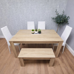 Portland 6 Seater Dining Bench Set Oak Effect and White - Beige - Wilko - thumbnail 6