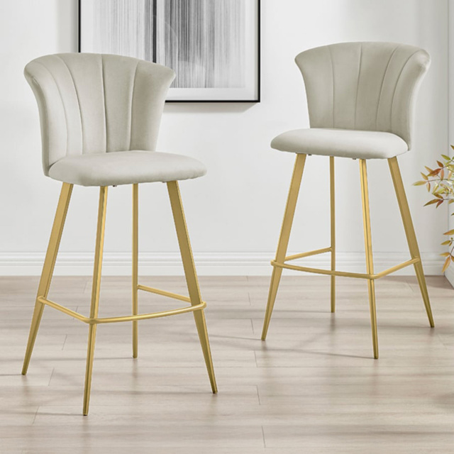 Furniturebox Hazel Cappuccino and Gold Velvet Bar Stool Set of 2 - Brown - Wilko - image 1