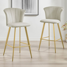 Furniturebox Hazel Cappuccino and Gold Velvet Bar Stool Set of 2 - Brown - Wilko - thumbnail 1