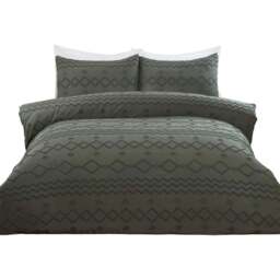 Adah Tufted Geo Duvet Cover and Pillowcase Set - Charcoal/King - Wilko - thumbnail 3