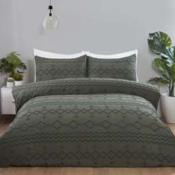 Adah Tufted Geo Duvet Cover and Pillowcase Set - Charcoal/King - Wilko