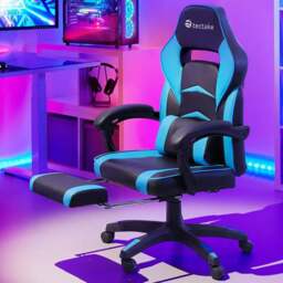 tectake Comodo Black and Azure Gaming Chair - Size: 127.5 x 70 x 69cm - Wilko - thumbnail 1