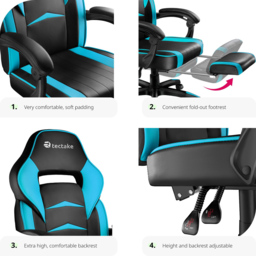 tectake Comodo Black and Azure Gaming Chair - Size: 127.5 x 70 x 69cm - Wilko - thumbnail 5