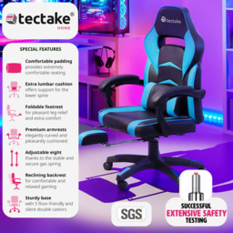 tectake Comodo Black and Azure Gaming Chair - Size: 127.5 x 70 x 69cm - Wilko - thumbnail 4
