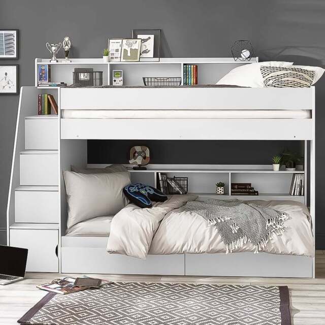 Julian Bowen Camelot All White Bunk Bed with Staircase - Size: Single - Wilko - image 1