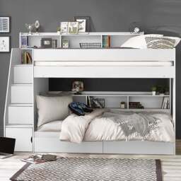 Julian Bowen Camelot All White Bunk Bed with Staircase - Size: Single - Wilko - thumbnail 1