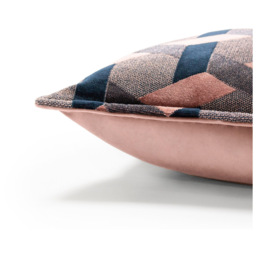 Paoletti Delano Blush and Navy Velvet Jacquard Cushion - Size: 60 x 40cm - Multi - Wilko - thumbnail 6