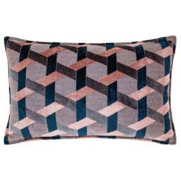 Paoletti Delano Blush and Navy Velvet Jacquard Cushion - Size: 60 x 40cm - Multi - Wilko