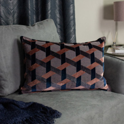 Paoletti Delano Blush and Navy Velvet Jacquard Cushion - Size: 60 x 40cm - Multi - Wilko - thumbnail 3