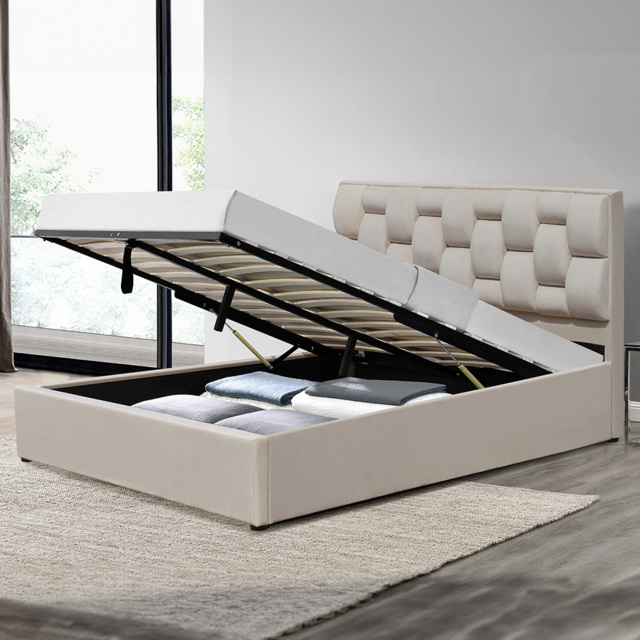 Brooklyn King Size Cream Velvet Weaved Headboard Storage Ottoman Bed - Wilko - image 1