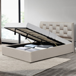 Brooklyn King Size Cream Velvet Weaved Headboard Storage Ottoman Bed - Wilko - thumbnail 1