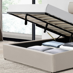 Brooklyn King Size Cream Velvet Weaved Headboard Storage Ottoman Bed - Wilko - thumbnail 4