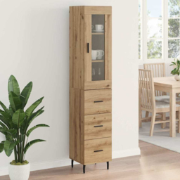 vidaXL Single Glass Door 3 Drawer Artisan Oak Slim Sideboard with Metal Legs - Size: 180 x 34.5 x 34cm - Brown - Wilko - thumbnail 1