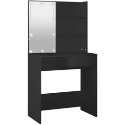 vidaXL Single Drawer 2 Shelf Black Dressing Table with LED Mirror - Size: 141 x 74.5 x 40cm - Wilko - thumbnail 7