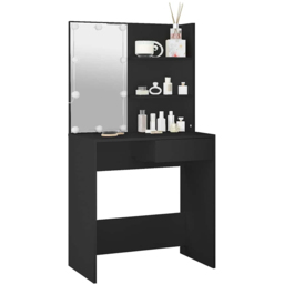 vidaXL Single Drawer 2 Shelf Black Dressing Table with LED Mirror - Size: 141 x 74.5 x 40cm - Wilko - thumbnail 6
